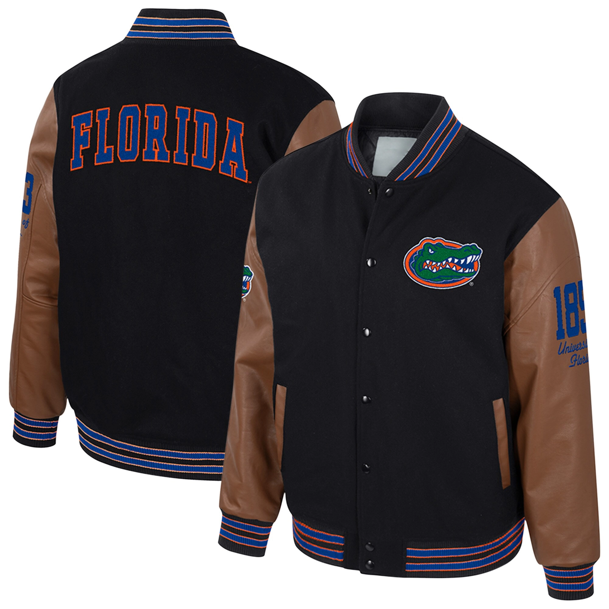 Florida Gators Colosseum Letterman Wool & Leather Full-Snap Black/Brown Varsity Jacket - Image 3