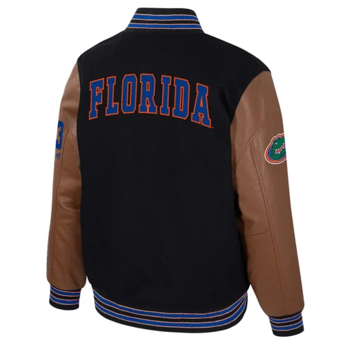 Alternative view of Florida Gators Colosseum Letterman Wool & Leather Full-Snap Black/Brown Varsity Jacket