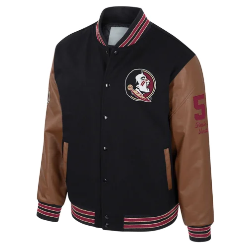 Florida State Seminoles Colosseum Letterman Wool & Leather Full-Snap Black/Brown Varsity Jacket