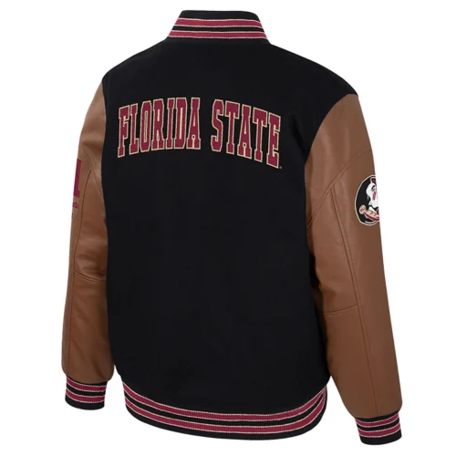 Alternative view of Florida State Seminoles Colosseum Letterman Wool & Leather Full-Snap Black/Brown Varsity Jacket