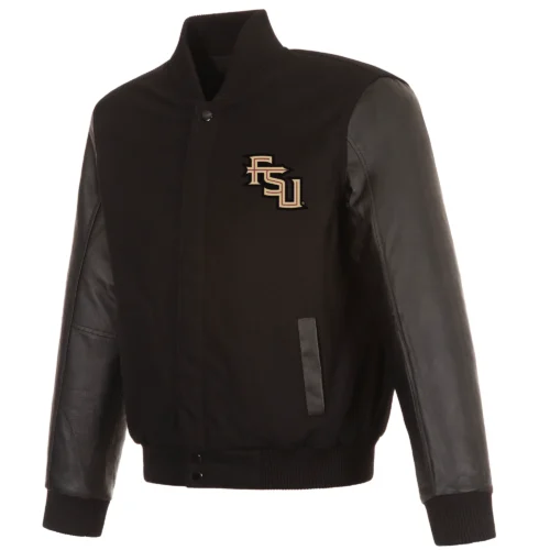 Florida State Seminoles One Color Black Wool & Leather Varsity Jacket