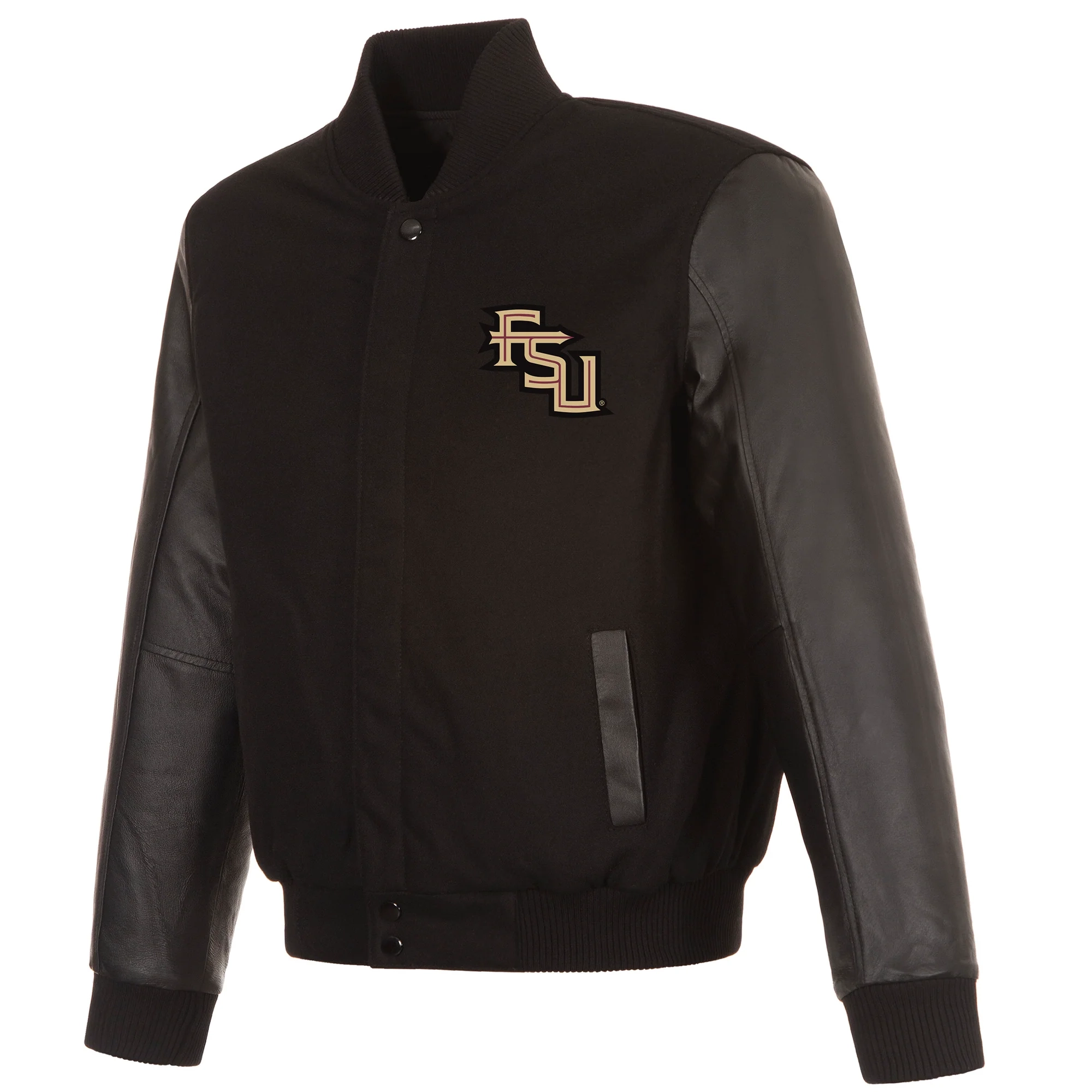 Florida State Seminoles One Color Black Wool & Leather Varsity Jacket