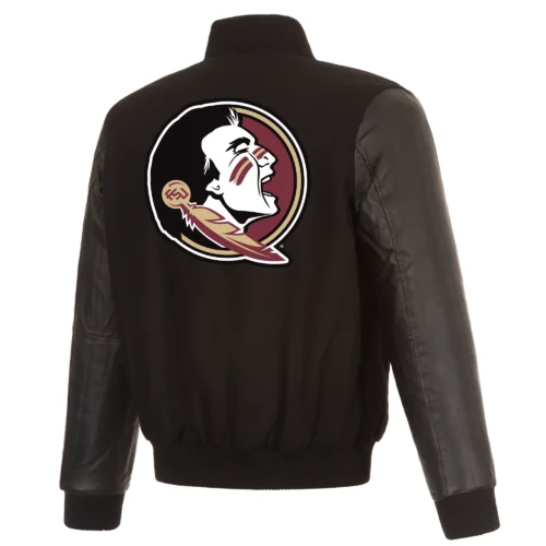 Alternative view of Florida State Seminoles One Color Black Wool & Leather Varsity Jacket