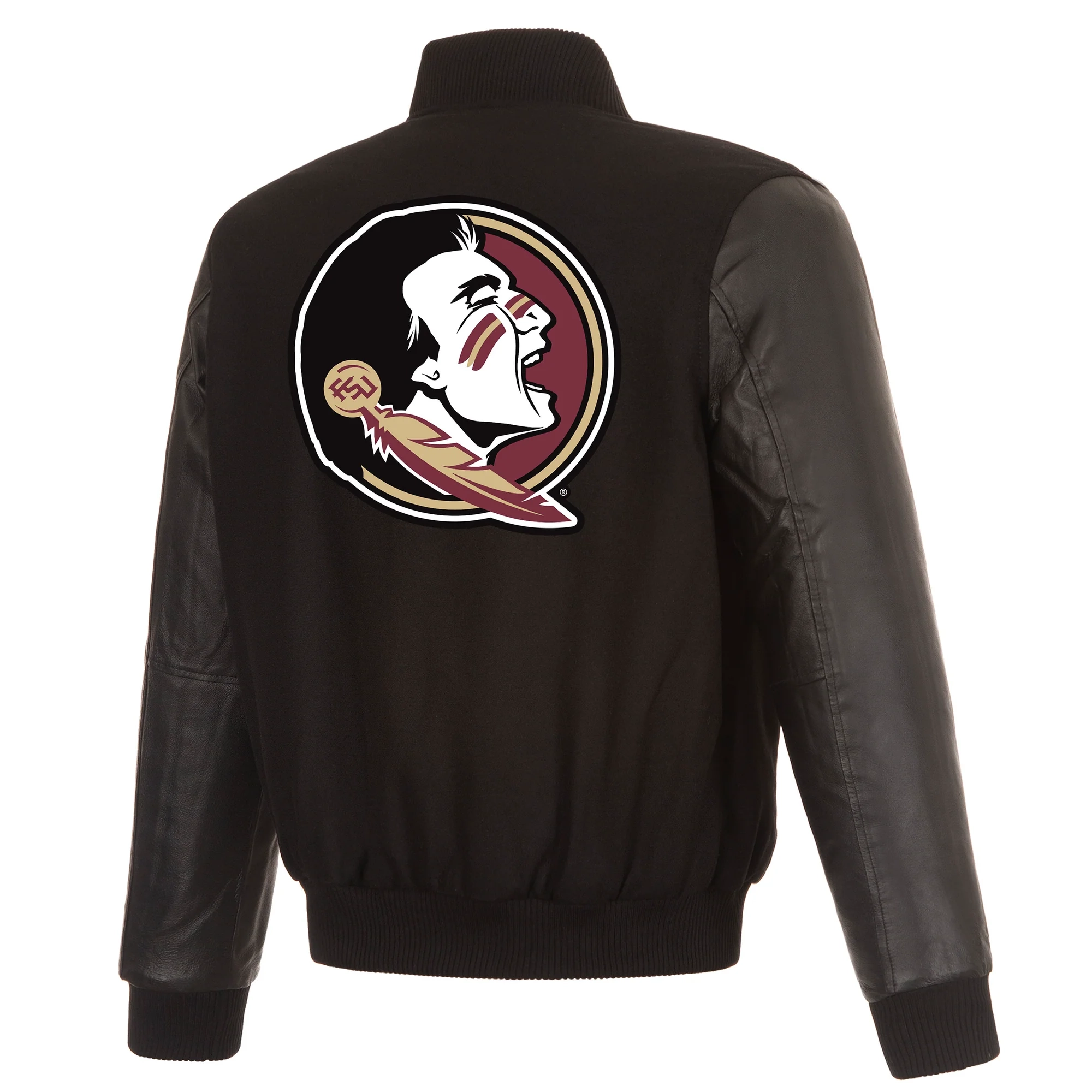 Florida State Seminoles One Color Black Wool & Leather Varsity Jacket - Image 2