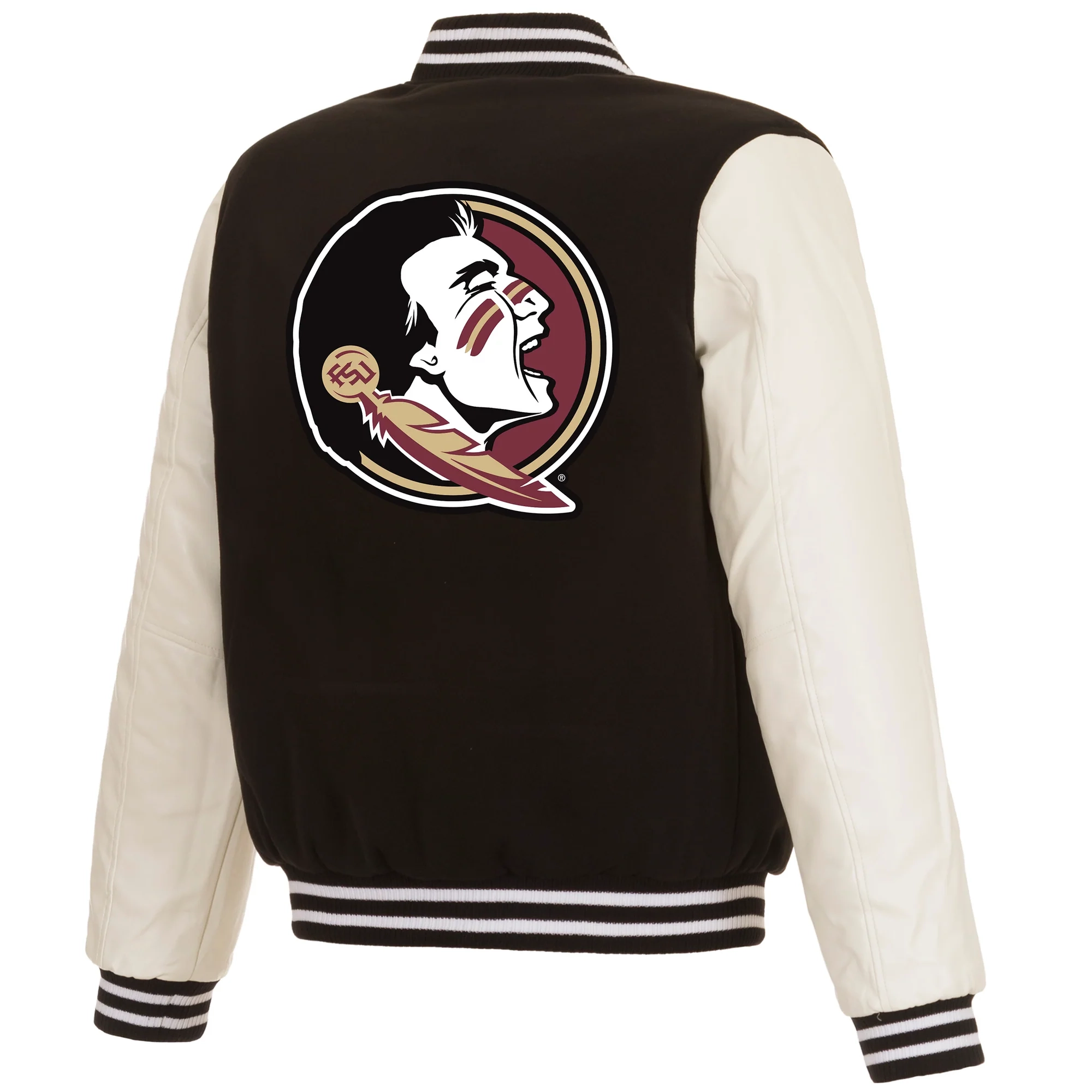 Florida State Seminoles Two Tone Black/White Wool & Leather Varsity Jacket - Image 2