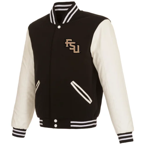 Florida State Seminoles Two Tone Black/White Wool & Leather Varsity Jacket