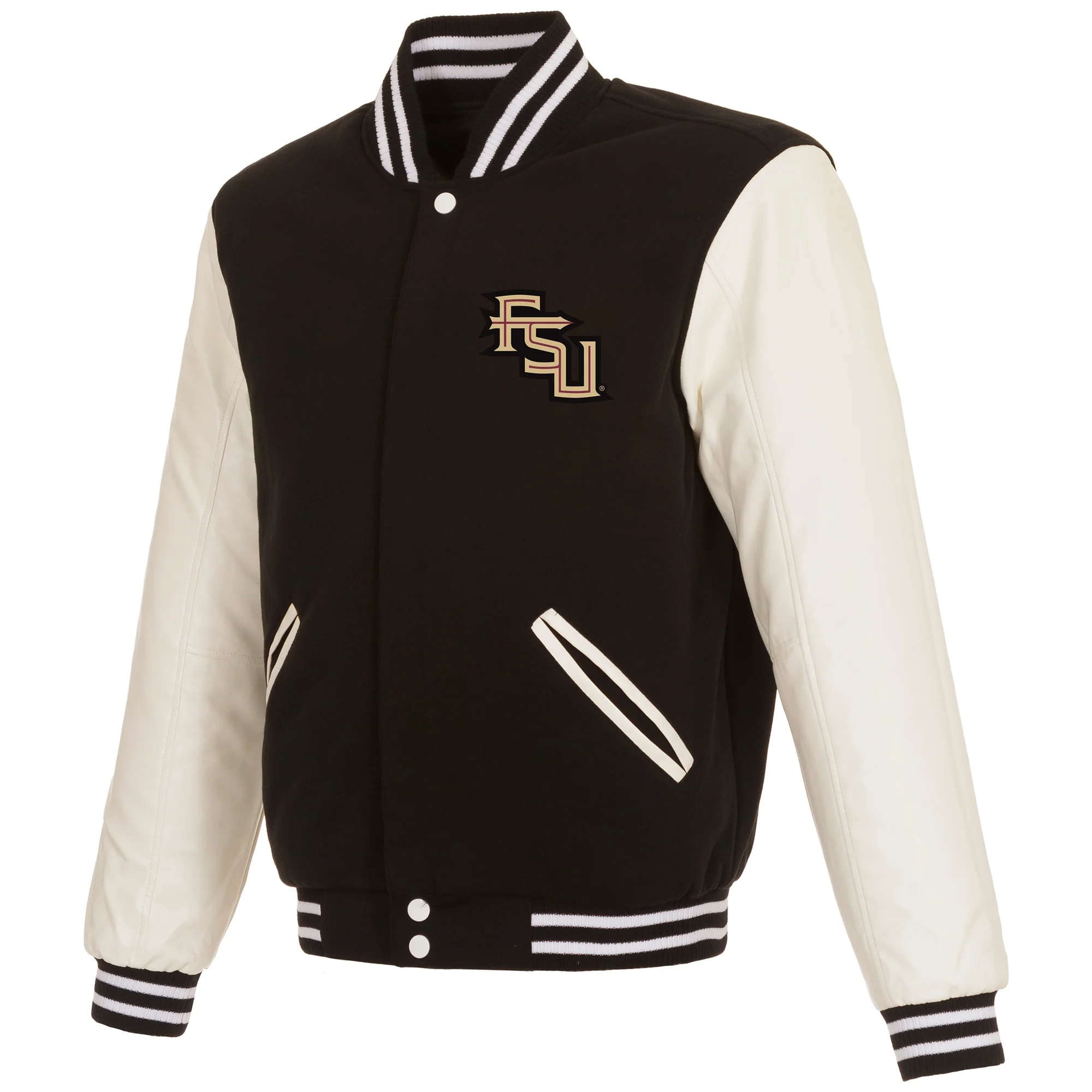 Florida State Seminoles Two Tone Black/White Wool & Leather Varsity Jacket