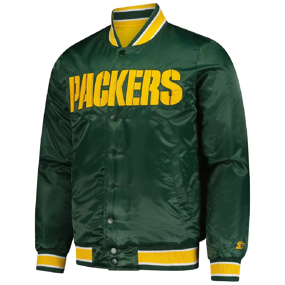 Green Bay Packers Closer Green Satin Varsity Jacket - Image 3