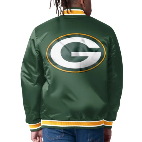 Alternative view of Green Bay Packers Closer Green Satin Varsity Jacket