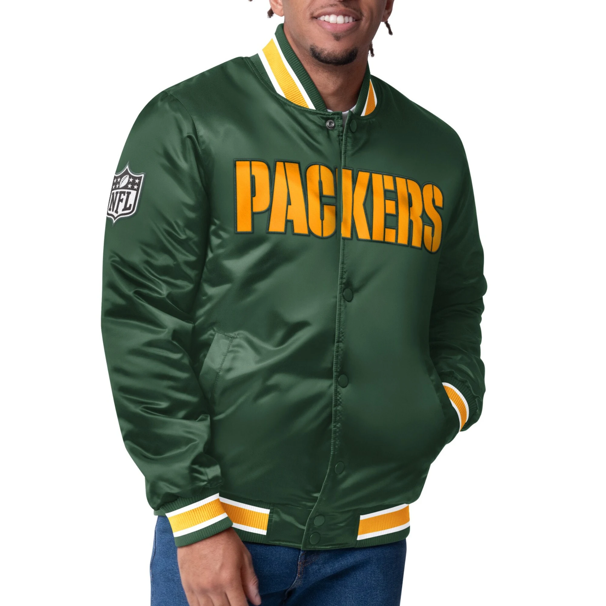 Green Bay Packers Closer Green Satin Varsity Jacket