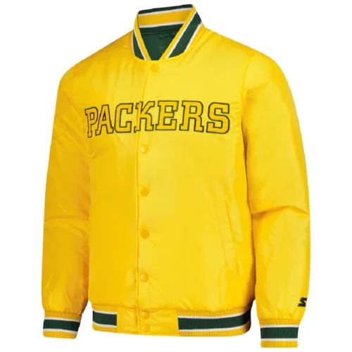 Green Bay Packers Closer Yellow Satin Varsity Jacket - Image 3