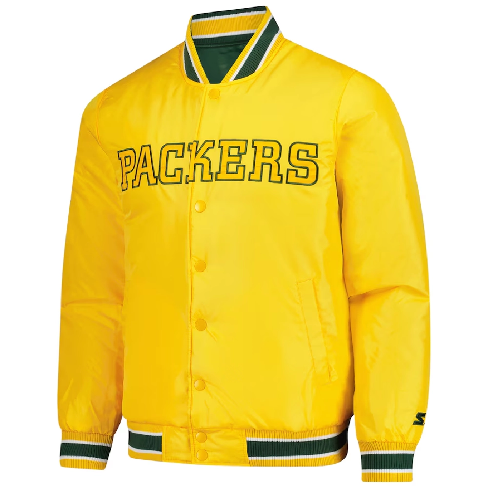 Green Bay Packers Closer Yellow Satin Varsity Jacket - Image 3