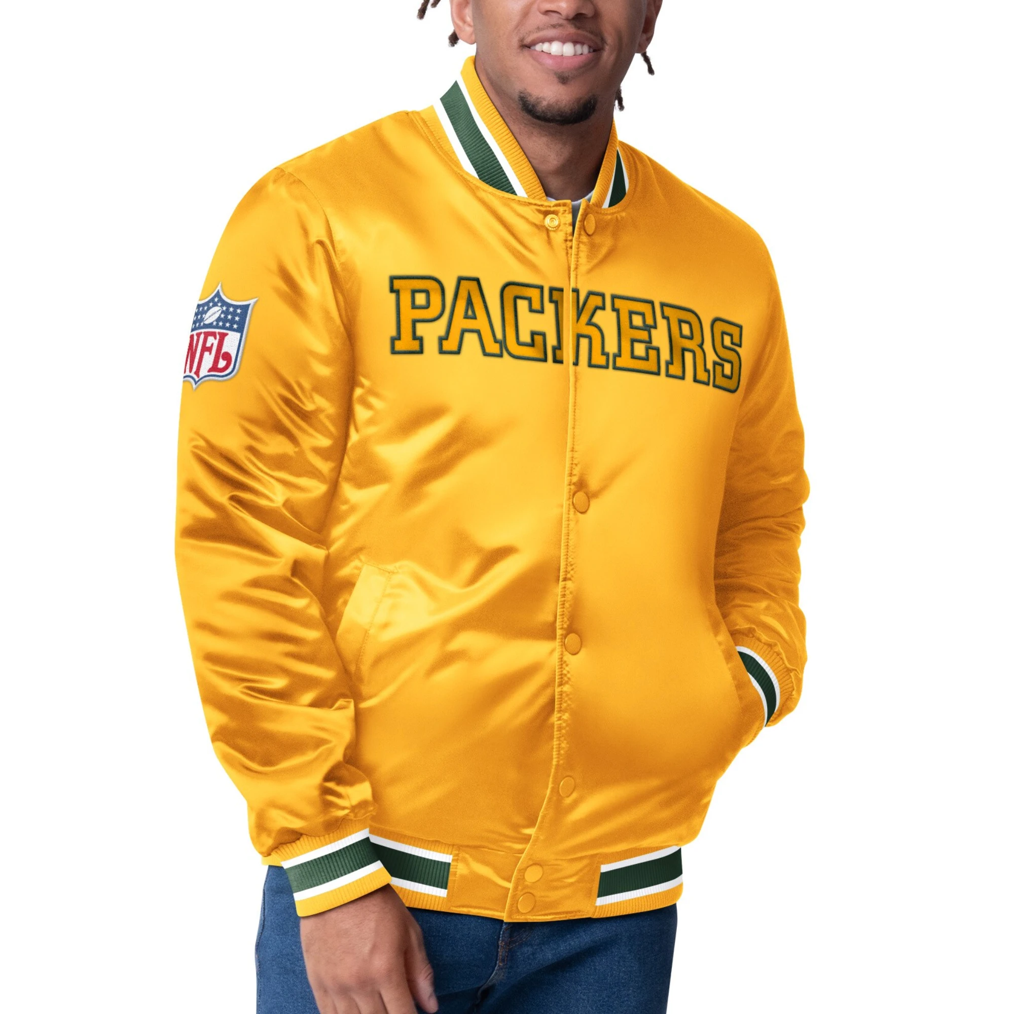 Green Bay Packers Closer Yellow Satin Varsity Jacket