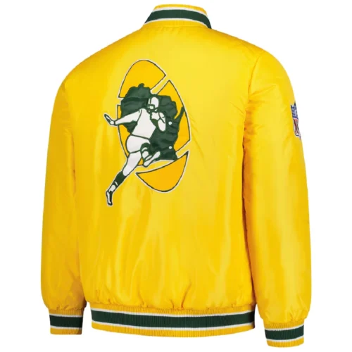 Green Bay Packers Closer Yellow Satin Varsity Jacket - Image 4