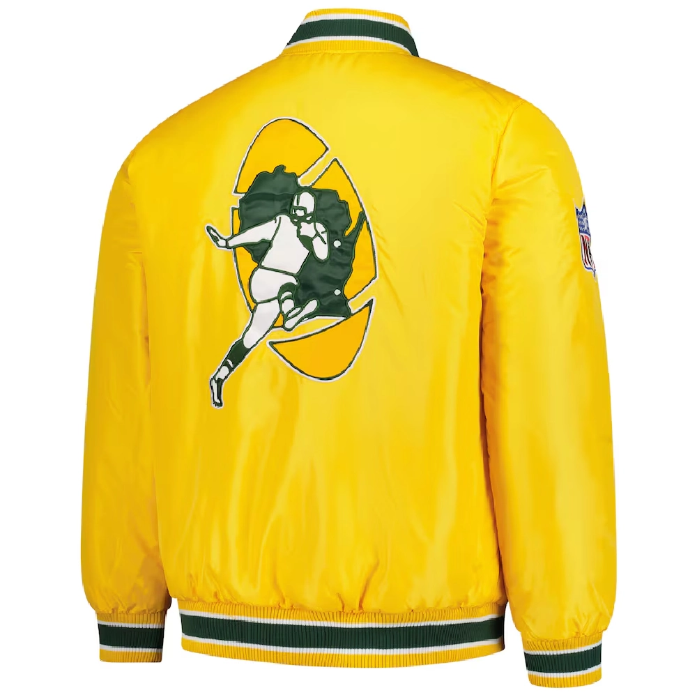 Green Bay Packers Closer Yellow Satin Varsity Jacket - Image 4