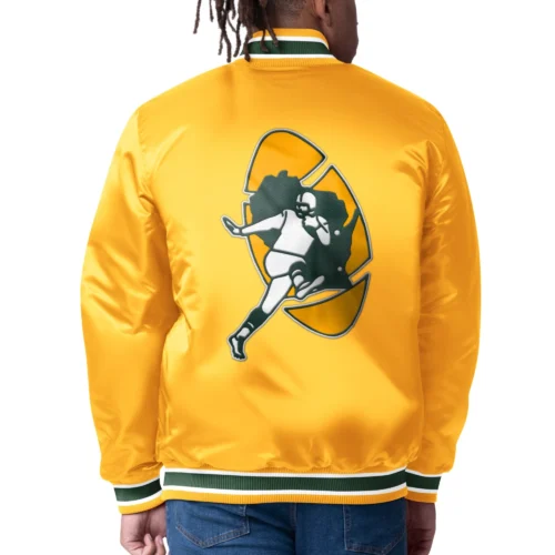 Alternative view of Green Bay Packers Closer Yellow Satin Varsity Jacket