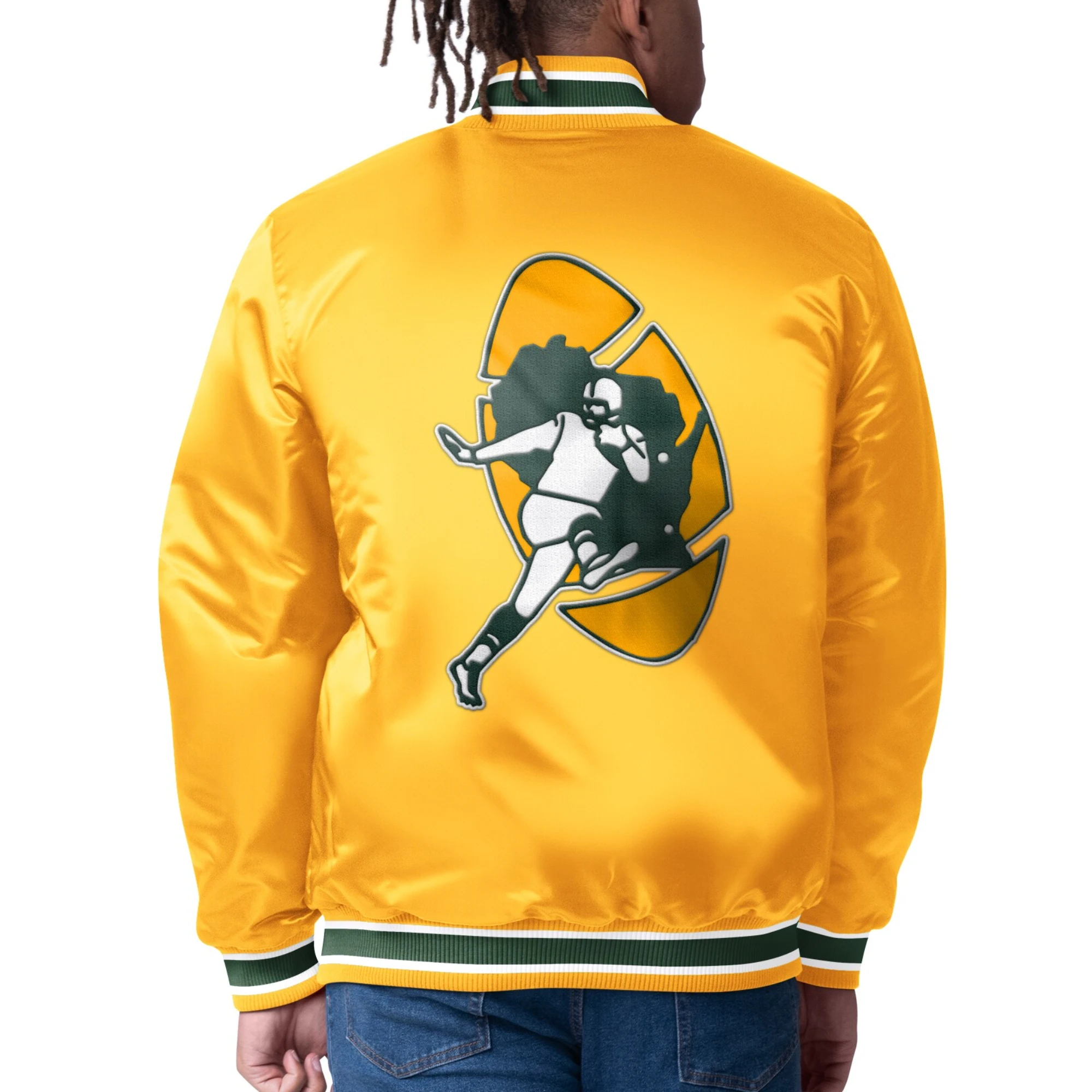 Green Bay Packers Closer Yellow Satin Varsity Jacket - Image 2