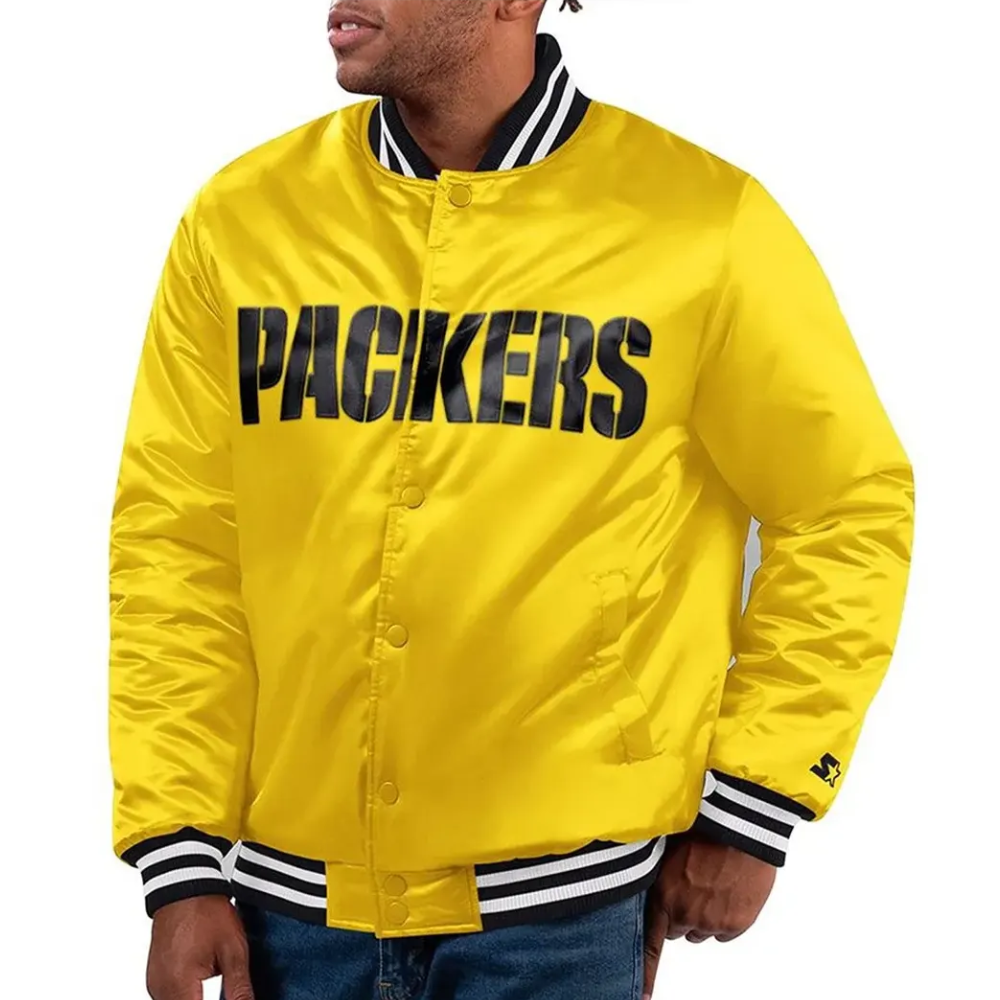 Green Bay Packers Cross Bronx Fashion Gold Satin Varsity Jacket