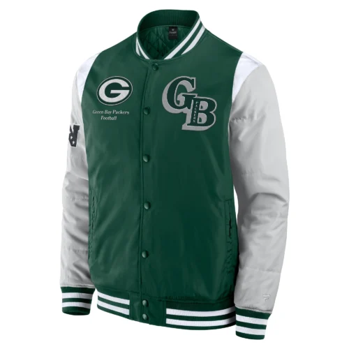 Green Bay Packers Elements Elite Green/Grey Full-Snap Satin Varsity Jacket