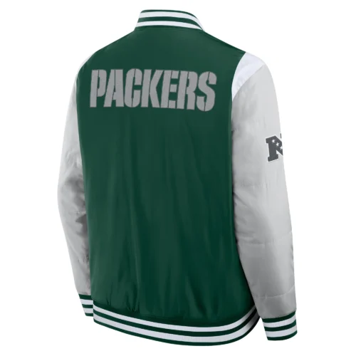 Alternative view of Green Bay Packers Elements Elite Green/Grey Full-Snap Satin Varsity Jacket