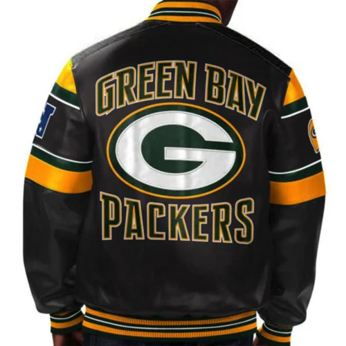 Alternative view of Green Bay Packers Black Full-Snap Leather Bomber Jacket