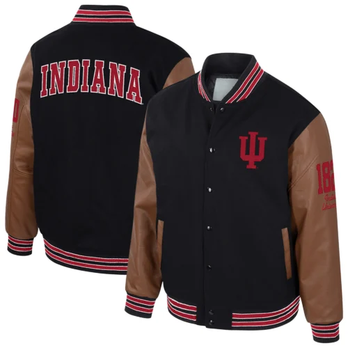 Indiana Hoosiers Colosseum Letterman Wool & Leather Full-Snap Black/Brown Varsity Jacket - Image 3