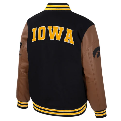 Alternative view of Iowa Hawkeyes Colosseum Letterman Wool & Leather Full-Snap Black/Brown Varsity Jacket