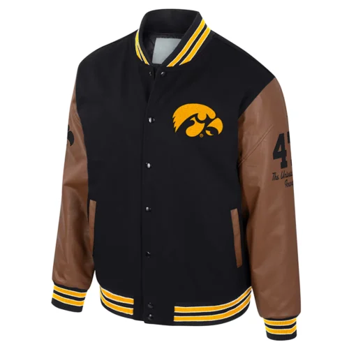 Iowa Hawkeyes Colosseum Letterman Wool & Leather Full-Snap Black/Brown Varsity Jacket