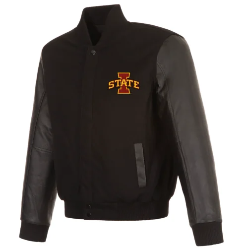 Iowa State Cyclones One Color Black Wool & Leather Varsity Jacket