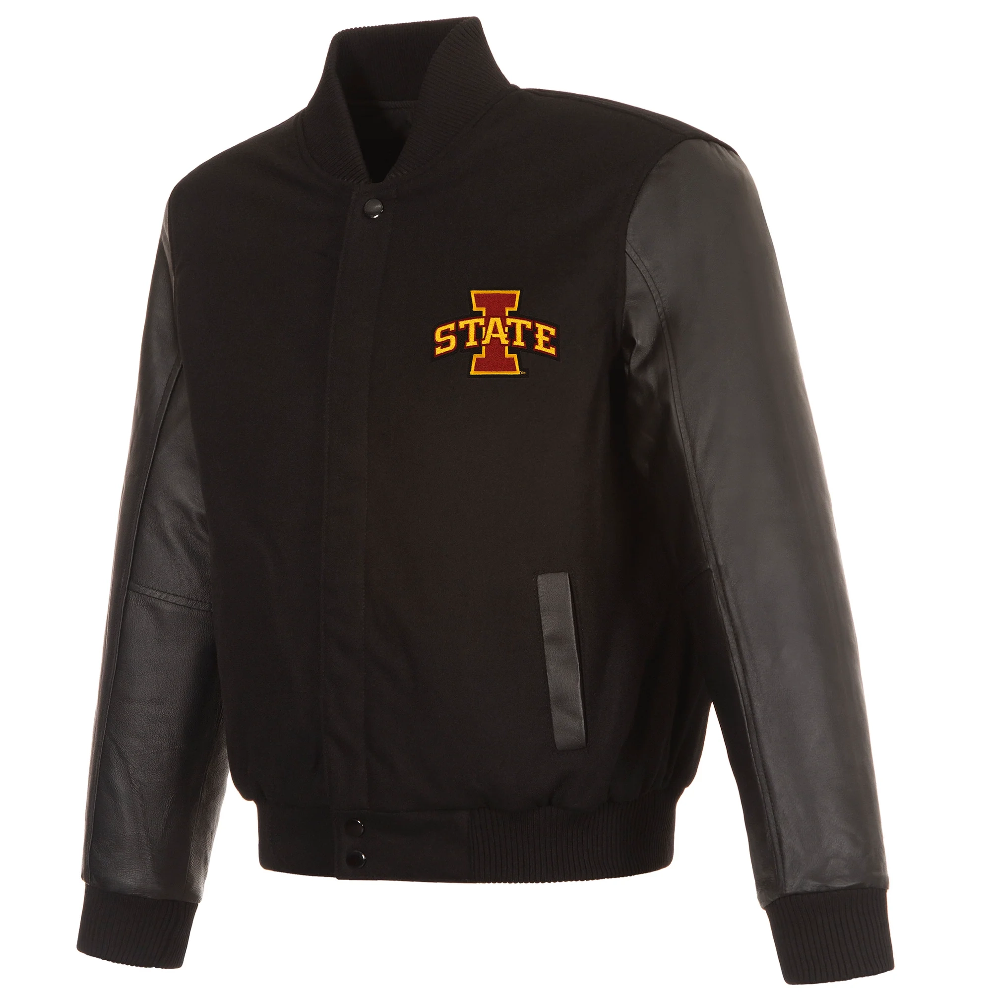 Iowa State Cyclones One Color Black Wool & Leather Varsity Jacket