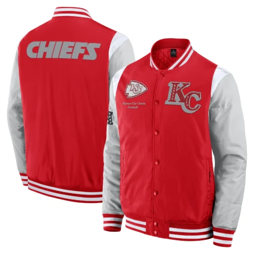 Kansas City Chiefs Elements Elite Red/Grey Full-Snap Satin Varsity Jacket - Image 3