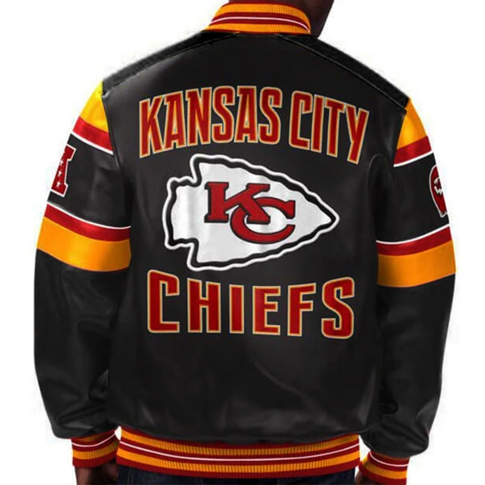 Kansas City Chiefs Black Full-Snap Leather Bomber Jacket - Image 2