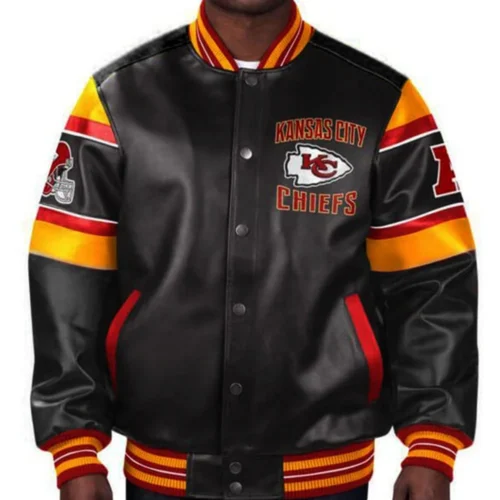 Kansas City Chiefs Black Full-Snap Leather Bomber Jacket