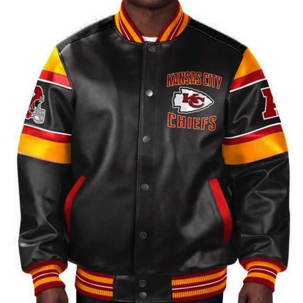 Kansas City Chiefs Black Full-Snap Leather Bomber Jacket