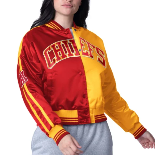 Women's Kansas City Chiefs Zone Blitz Cropped Yellow/RedSatin Jacket