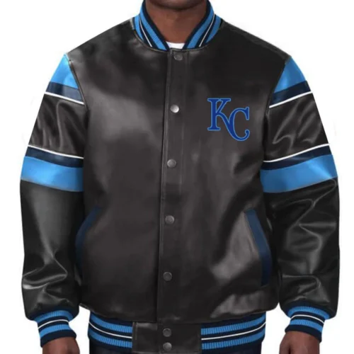 Kansas City Royals Black Full-Snap Leather Bomber Jacket