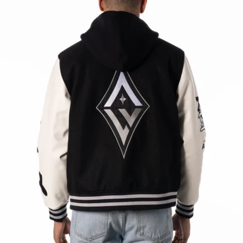 Alternative view of Las Vegas Aces Bomber Black/White Wool & Leather Varsity Jacket