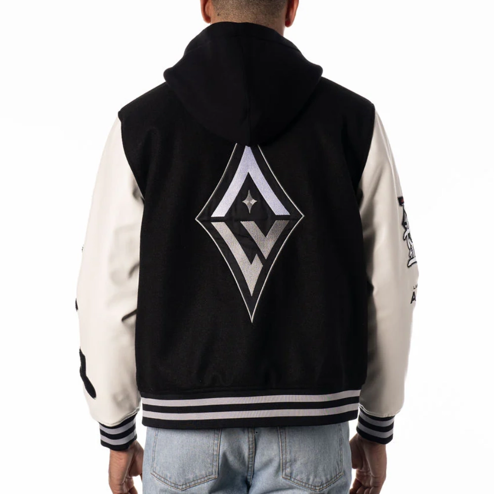 Las Vegas Aces Bomber Black/White Wool & Leather Varsity Jacket - Image 2
