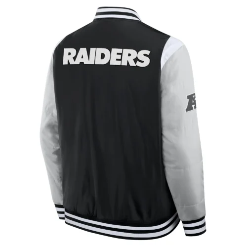 Alternative view of Las Vegas Raiders Elements Elite Black/Grey Full-Snap Satin Varsity Jacket