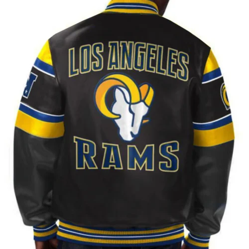 Alternative view of Los Angeles Rams Black Full-Snap Leather Bomber Jacket