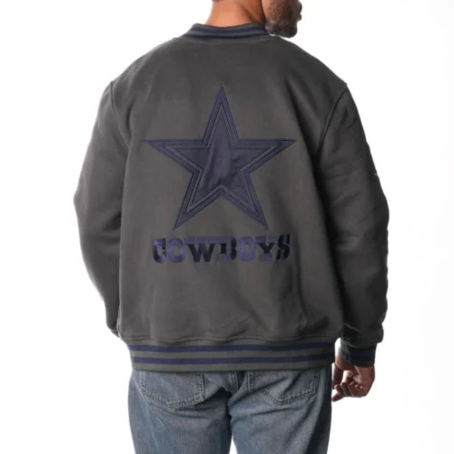 Alternative view of Men’s Dallas Cowboys Fleece Bomber Grey Wool Varsity Jacket