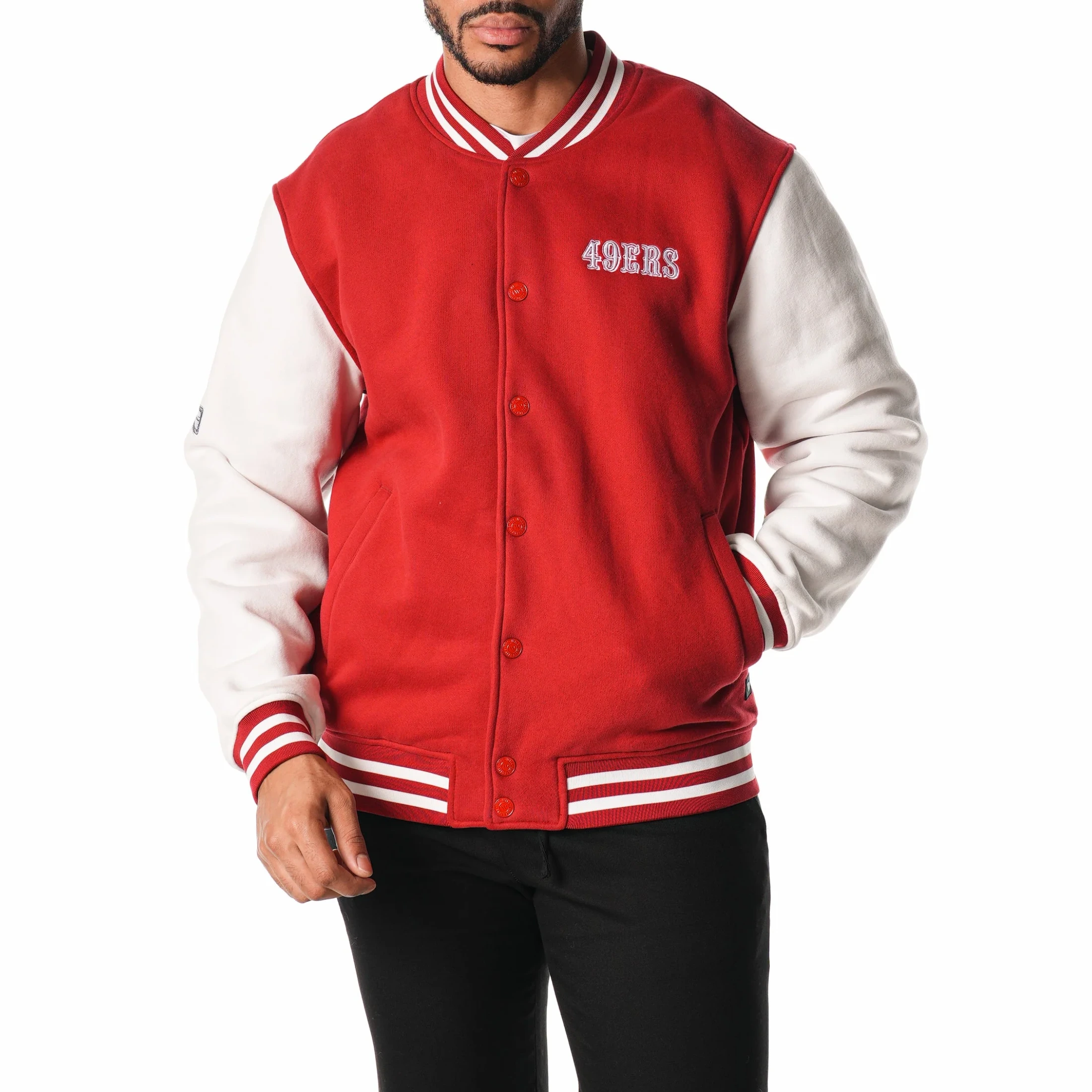 Men’s San Francisco 49ers Wool & Leather Red/White Bomber Varsity Jacket