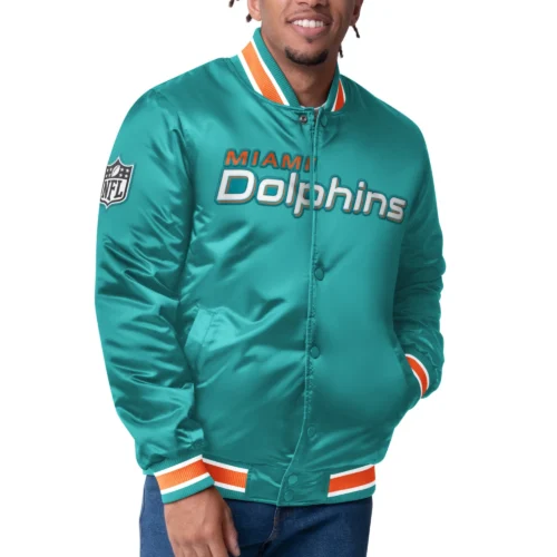 Miami Dolphins Closer Aqua Satin Varsity Jacket