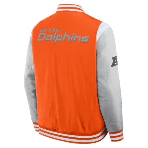 Alternative view of Miami Dolphins Elements Elite Orange/Grey Full-Snap Satin Varsity Jacket