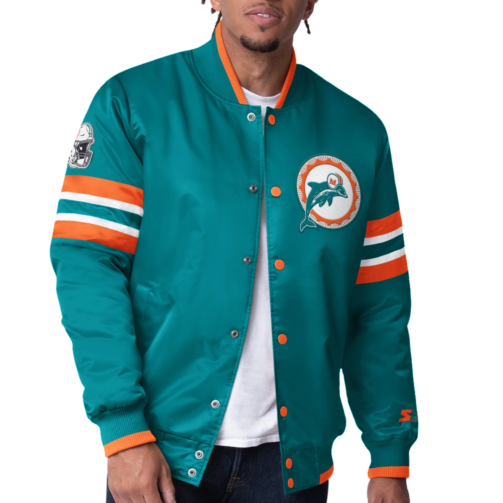 Miami Dolphins Scout Aqua Satin Varsity Jacket