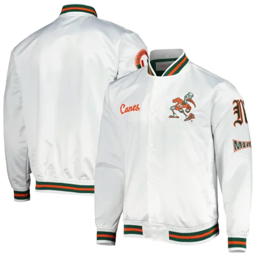 Miami Hurricanes City Collection White Satin Varsity Jacket - Image 3