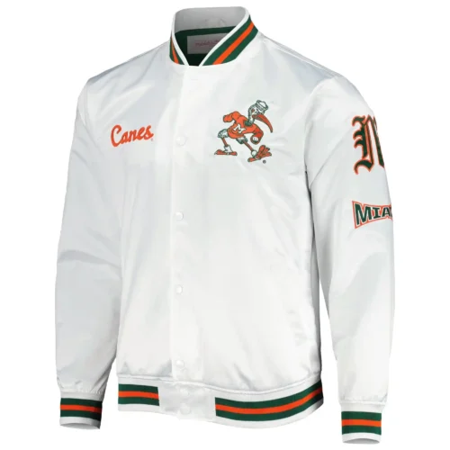 Miami Hurricanes City Collection White Satin Varsity Jacket