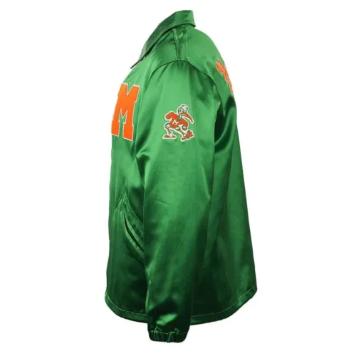 Miami Hurricanes Windbreaker Green Satin Varsity Jacket - Image 4
