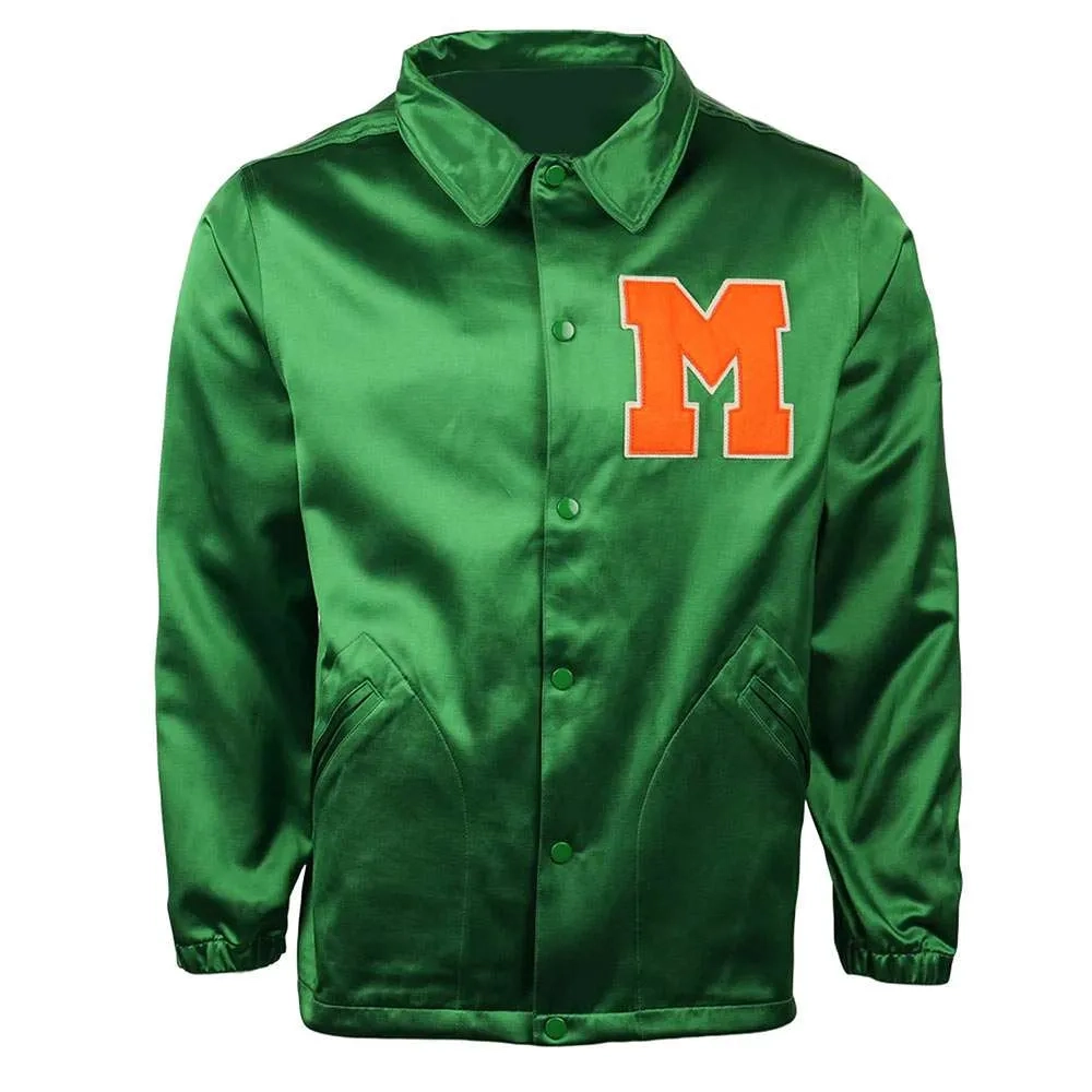 Miami Hurricanes Windbreaker Green Satin Varsity Jacket