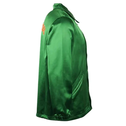 Miami Hurricanes Windbreaker Green Satin Varsity Jacket - Image 3